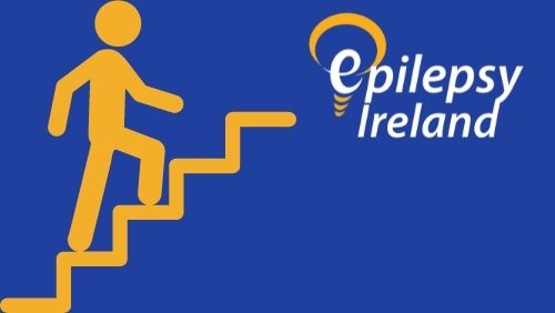 stick man walking up steps with Epilepsy Ireland logo