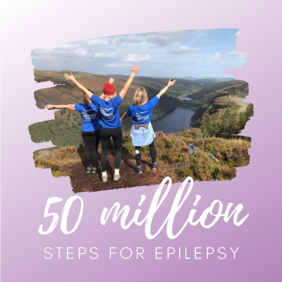 Image of three Epilepsy Ireland volunteers and 50 Million Steps Campaign Logo
