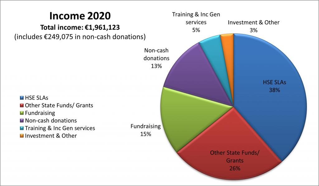 Pie chart showing Epilepsy Ireland income from various sources