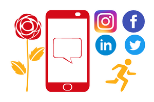 Graphics outlining all the ways a person can get involved in Rose Week - planting a rose on the map; using their socials; speaking about our service; donating via text; taking part in a virtual challenge!