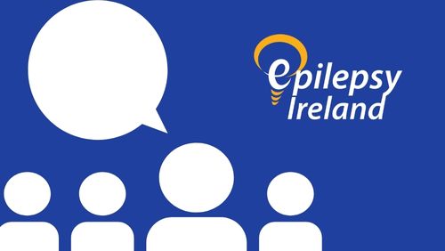 speech bubble and people in a group with Epilepsy Ireland Logo