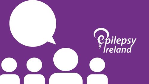 speech bubble and people in a group with Epilepsy Ireland Logo