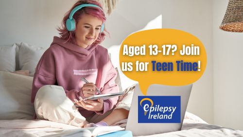 Girl looking at laptop - EI logo and speech bubble saying "aged 13-17? Join us for teen time""
