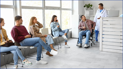 Young adults in a hospital waiting room