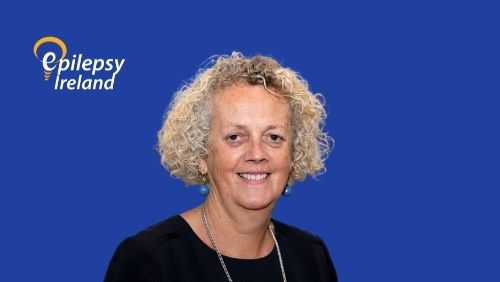 Image of our Community Resource Officer Agnes Mooney with Epilepsy Ireland Logo and blue background.