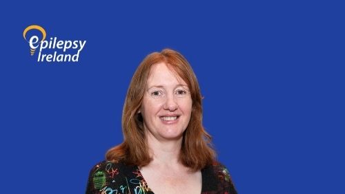 Image of our Community Resource Officer Cliona Molloy with Epilepsy Ireland Logo and blue background.