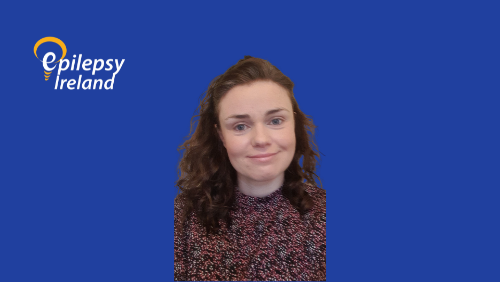 Image of our Community Resource Officer Sharon O'Connell with Epilepsy Ireland Logo and blue background.