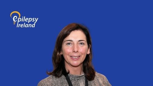 Image of our Community Resource Officer Kathryn Foley with Epilepsy Ireland Logo and blue background.