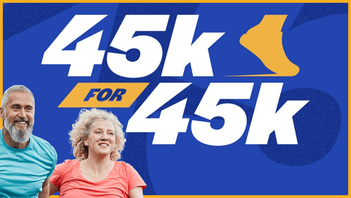 Woman and man running with 45 for 45 logo