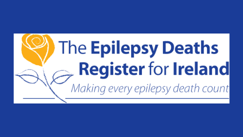 Epilepsy Death Register for Ireland; yellow and blue rose on blue & white background.