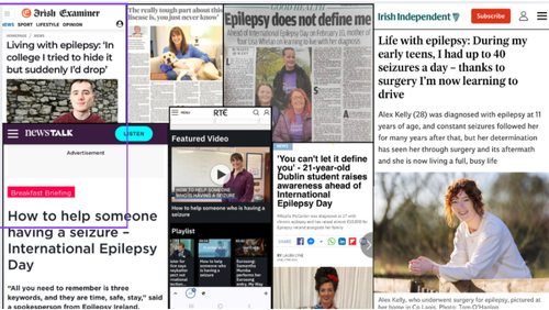 Collage of media coverage with epilepsy related news stories