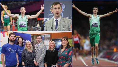 Collage of images of Michael competing and at EI events