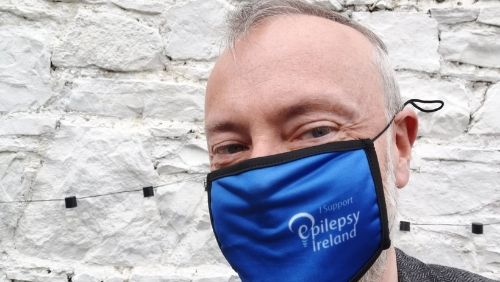 Epilepsy Ireland Patron, Rick O'Shea wearing a facemask