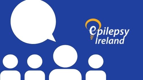 stick man with speech bubble and Epilepsy Ireland Logo