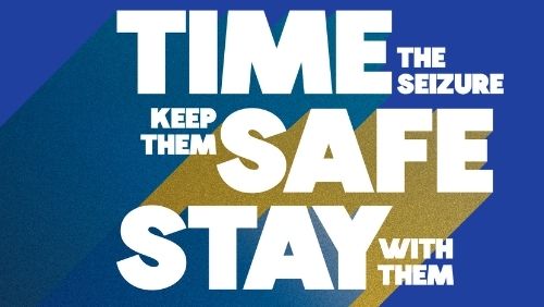 Times, Safe, Stay on blue background.