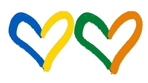 two hearts in colours of Ukrainian and Irish National Flags.
