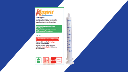 Image showing new product information of Keppra explained in the article on a white and blue background