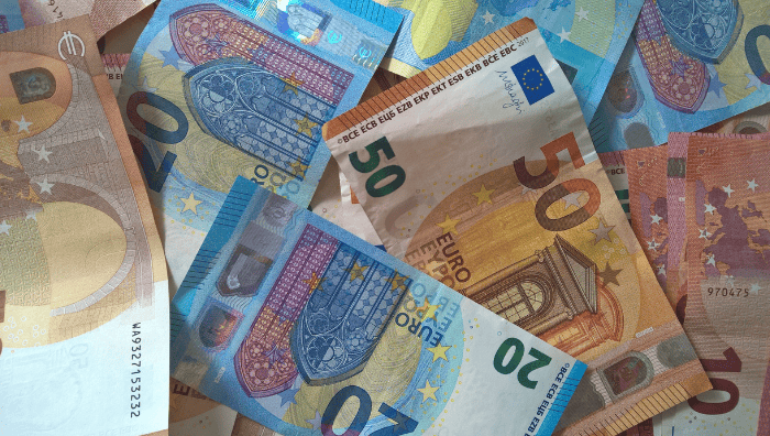 A pile of twenty euro and fifty euro notes
