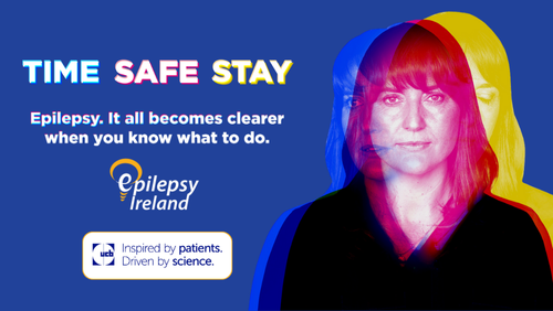 Time Safe Stay and image of woman with blurred face. EI Logo and UCB logo