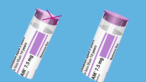 Tubes of Buccolam - showing one tube with seal, and the new tube without