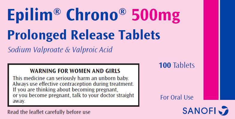 image showing the new warning on boxes of sodium valproate (epilim)