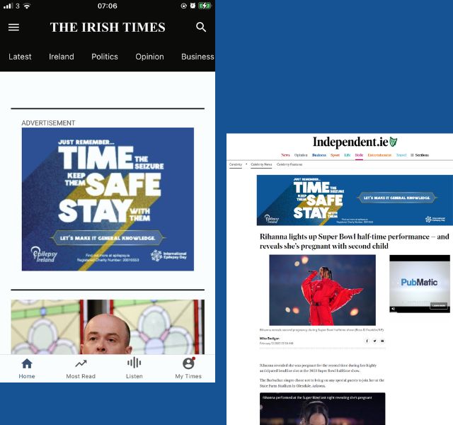 Screenshot of Irish Times and Independent digital ads