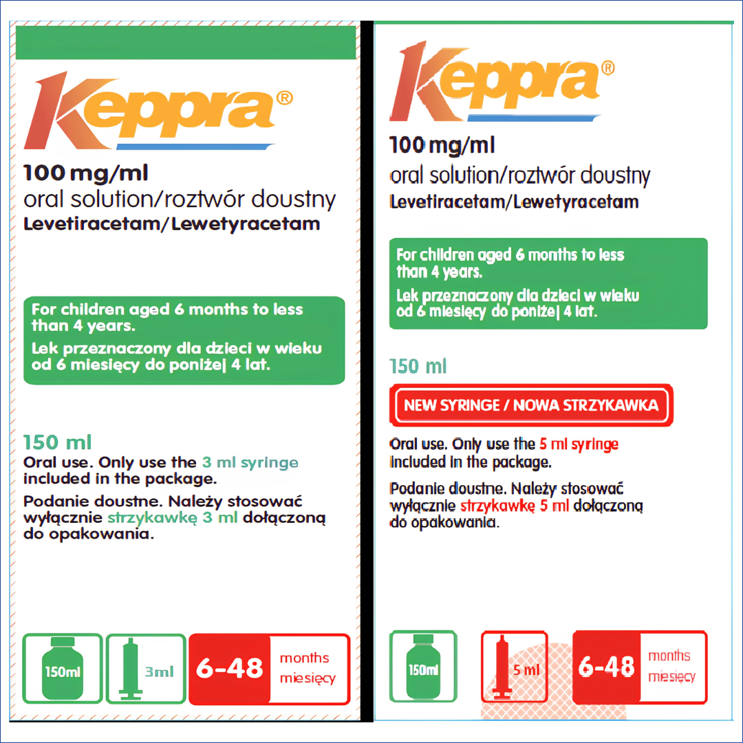 Images of product information associated with Keppra