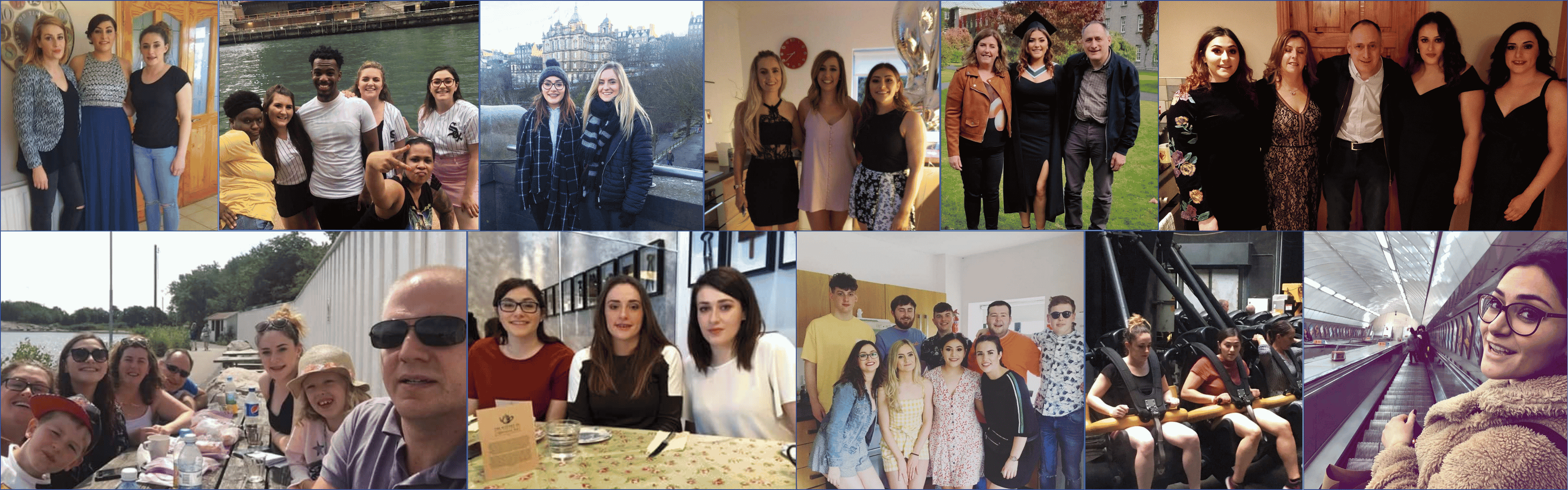 Collage of images of Louise with her family and friends
