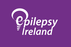 Epilepsy Ireland logo in white with Purple Background