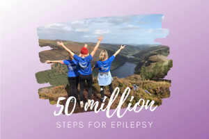 Pic of three EI Volunteers and 50 Mill Steps Logo
