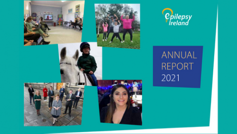 Front cover of Epilepsy Ireland 2021 Annual Report featuring images of Epilepsy Ireland volunteers
