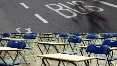 Bus lane and exam hall