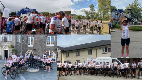 The Cycle for Shane cyclists posing for pictures at various points during their journey.