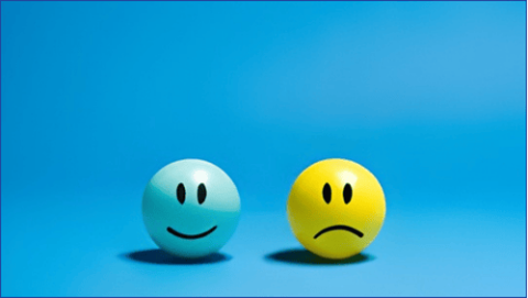 Series of faces showing happy and sad emotions