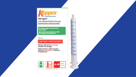 Image showing new product information of Keppra explained in the article on a white and blue background