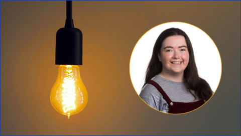 A light bulb with picture of Ellen inset