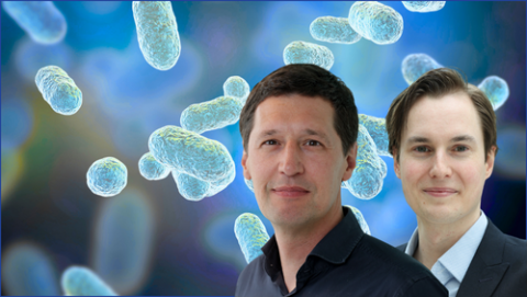Microbiome in background and Gianpiero and Edmund to RHS