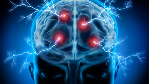 Microscopic image of the brain showing electrical activity