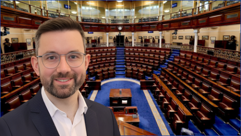 Padraig Rice with the Dáil in the background