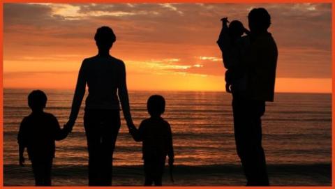 Family looking at sunset