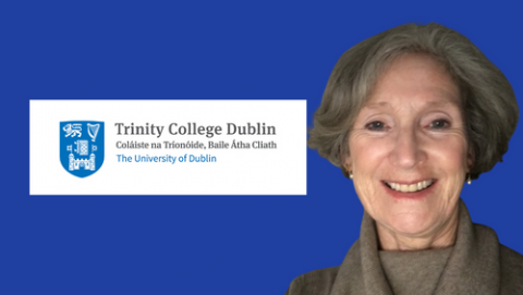 Researcher Mary Vasseghi and the Trinity College Dublin logo