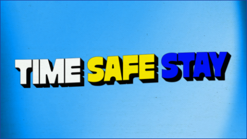 Time Safe Stay logo on blue background