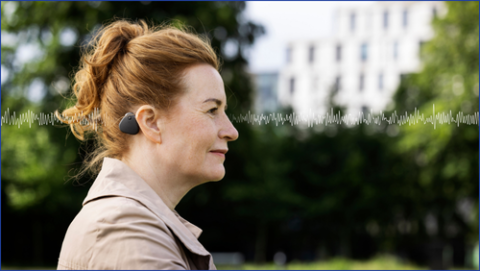 Person with UNEEG device fitted behind their ear.